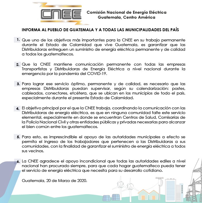 Comunicado al Pueblo de Guatemala y las Municipalidades