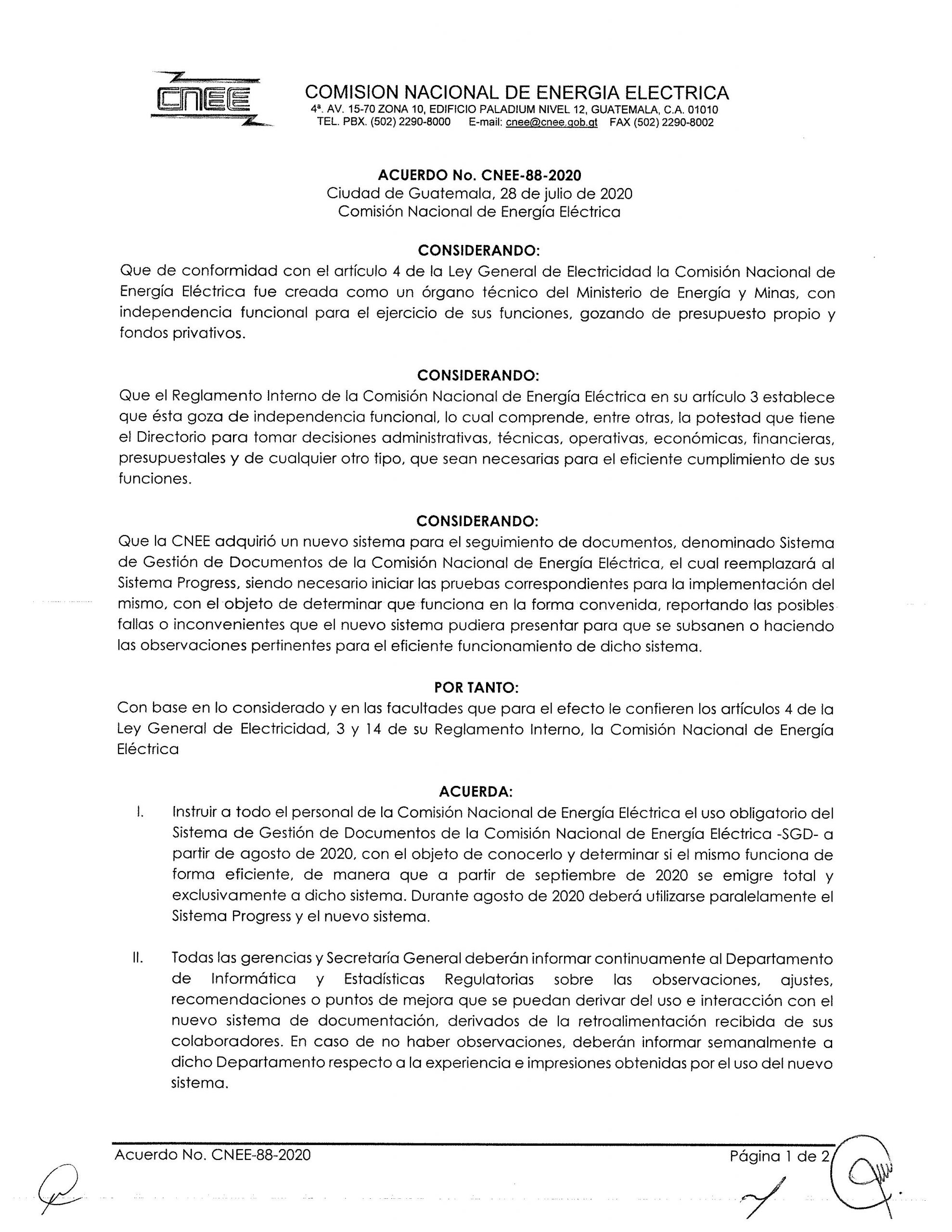 Acuerdo CNEE-88-2020, Sistema de Gestión de Documentos